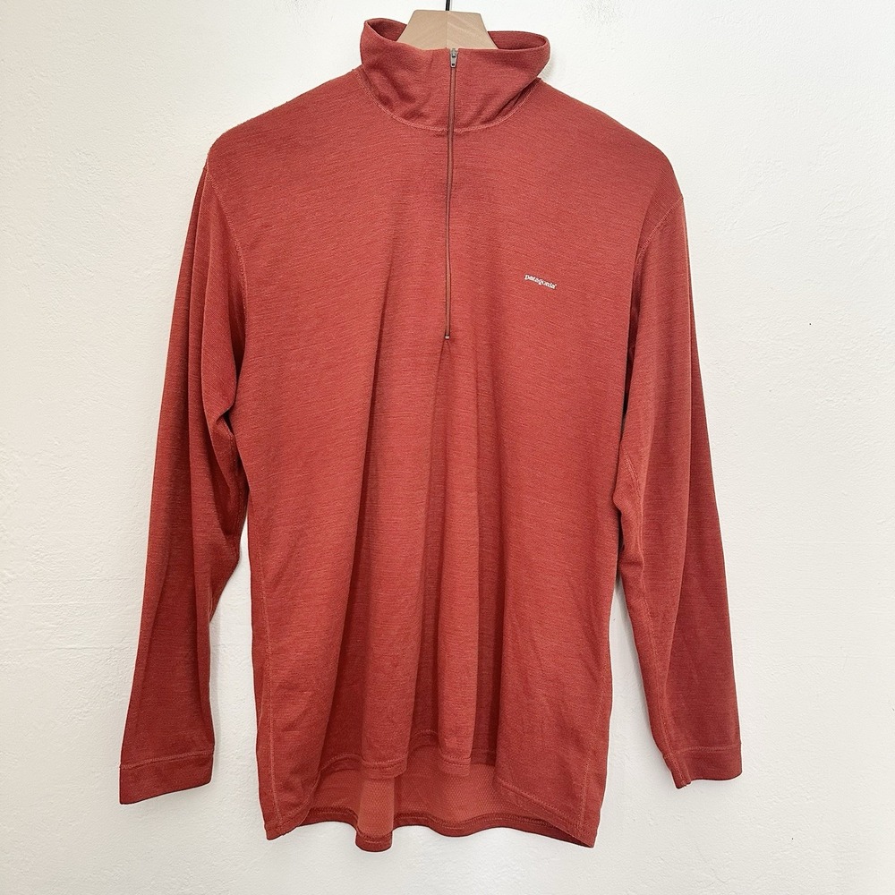 Patagonia Shirt Mens Large Orange Capilene Midweight 1/4 Zip Baselayer Pullover